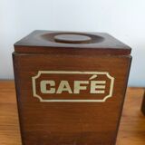 Vintage wooden spice boxes old coffee sugar
