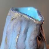 Brutalist jug numbered 52 in turquoise and blue painted terracotta