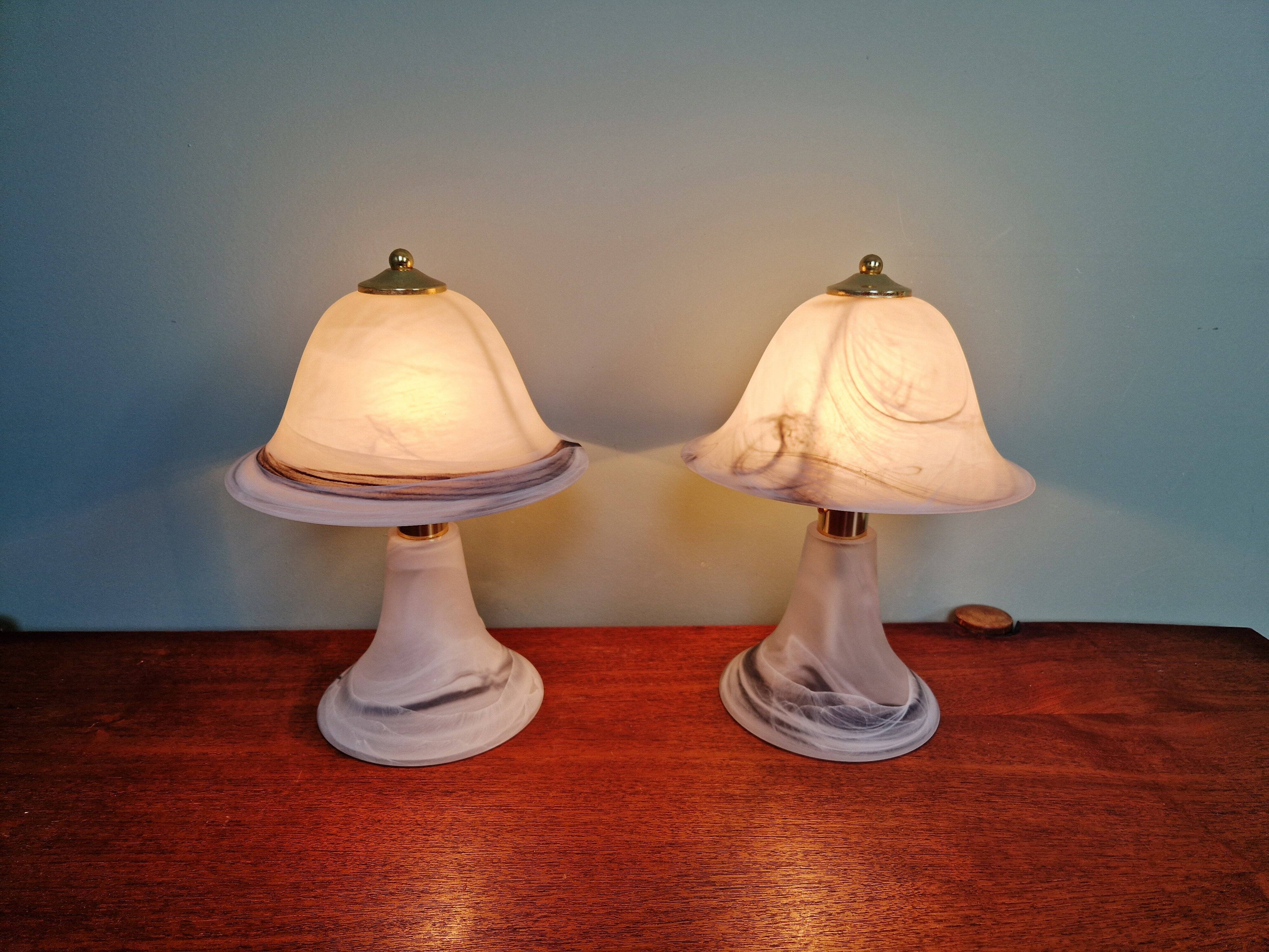 Pair of marbled Murano glass mushroom lamps, 1970s-80s.