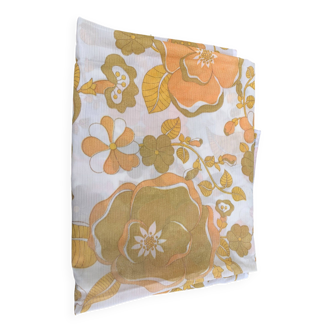 Nappe rectangulaire en tergal, grandes fleurs psychédéliques orange, vintage 1970