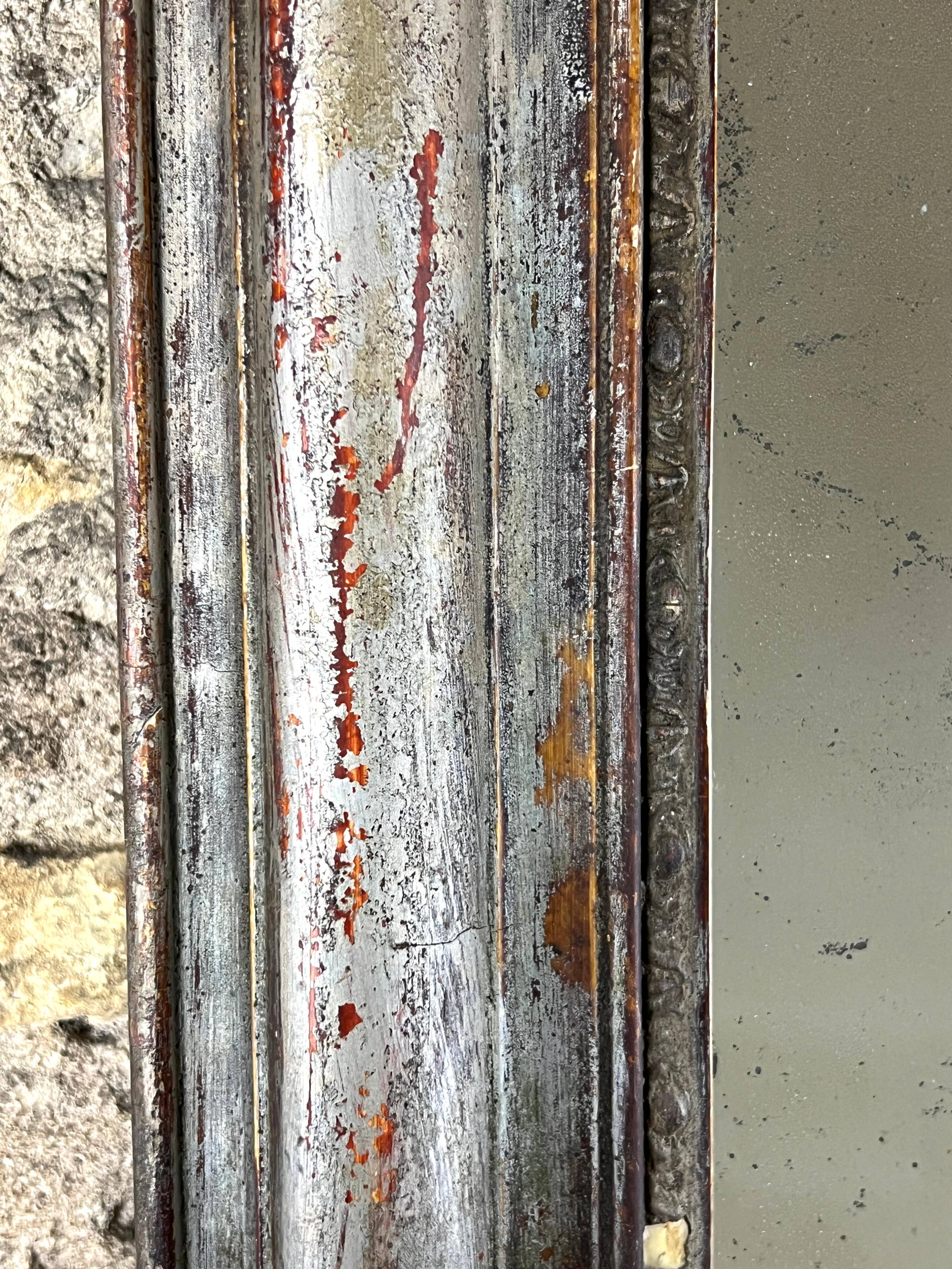 Antique Louis-Philippe Mirror, 19th Century, Shabby Silver Patina