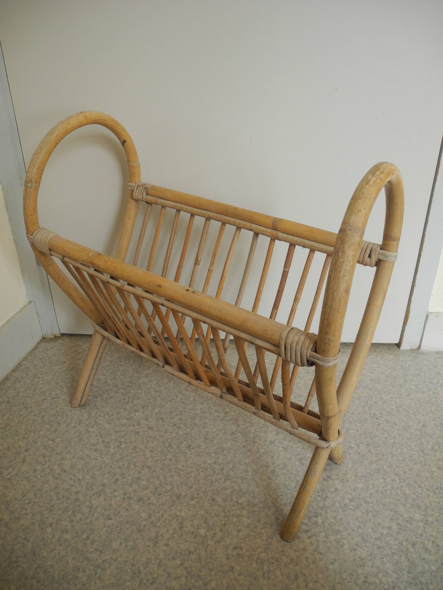 vintage rattan magazine rack