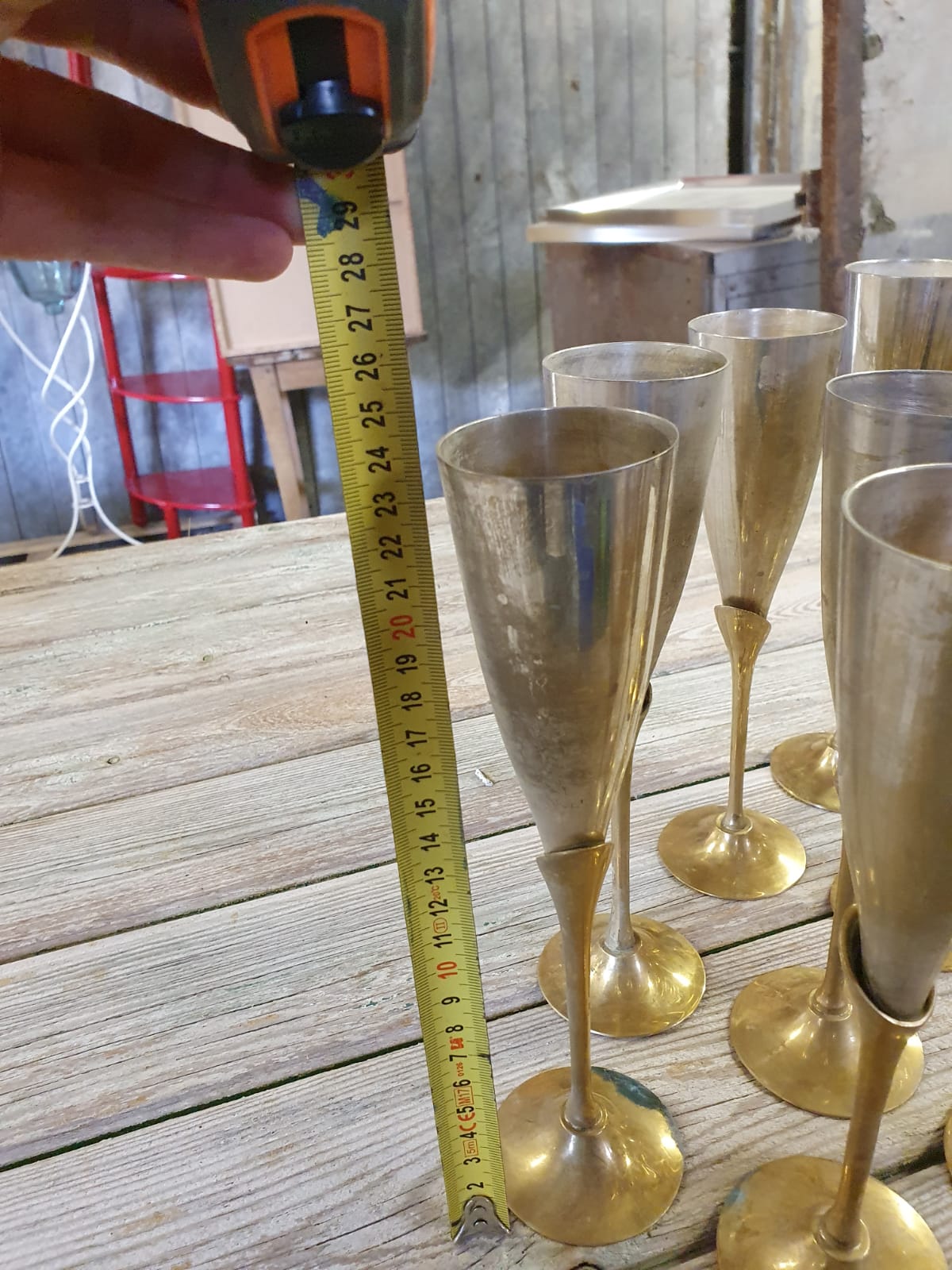 Lot of 11 brass champagne flutes
