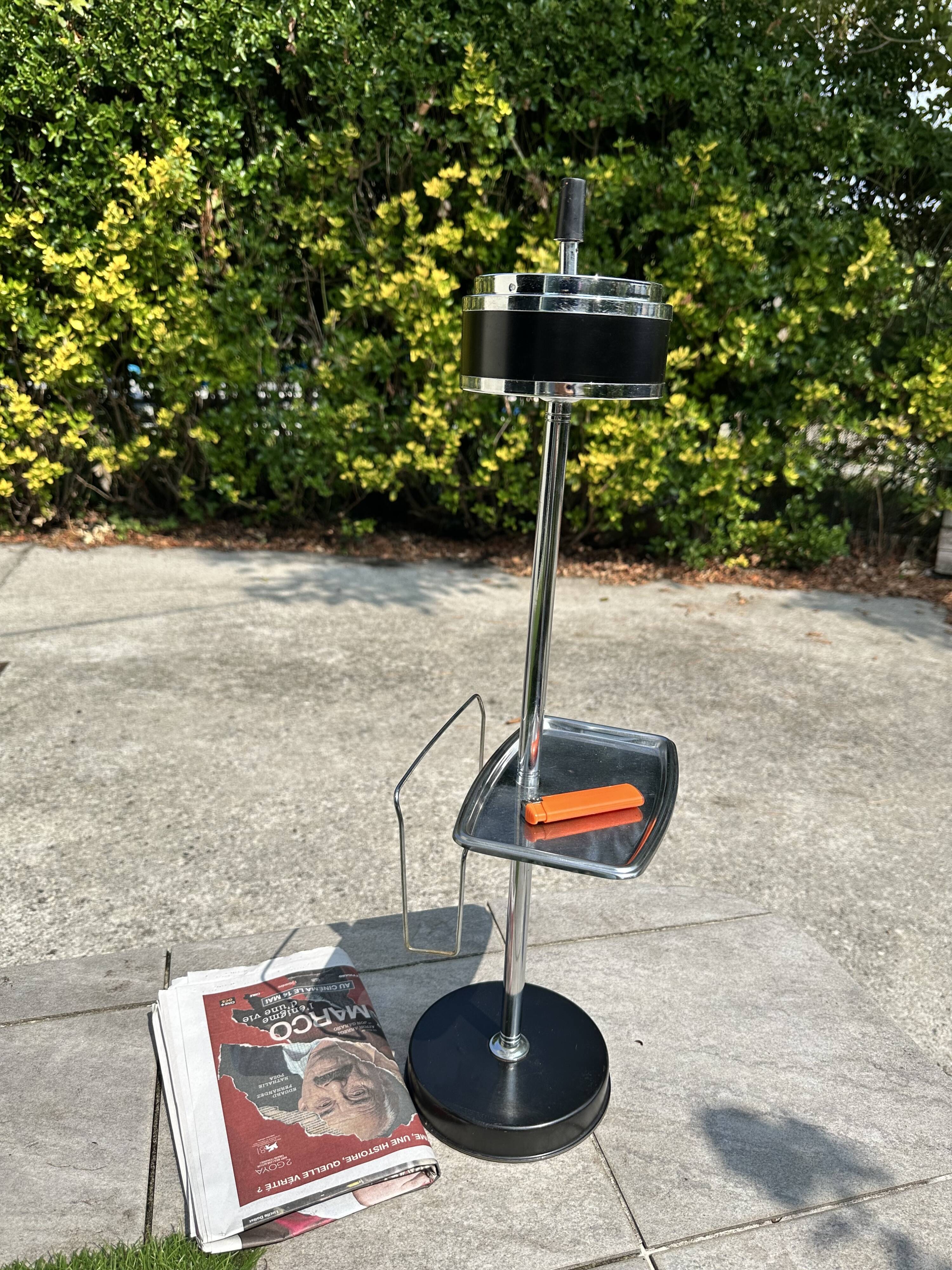 Cendrier sur Pied Vintage Années 70 - Tablette & Porte Revues/Journaux