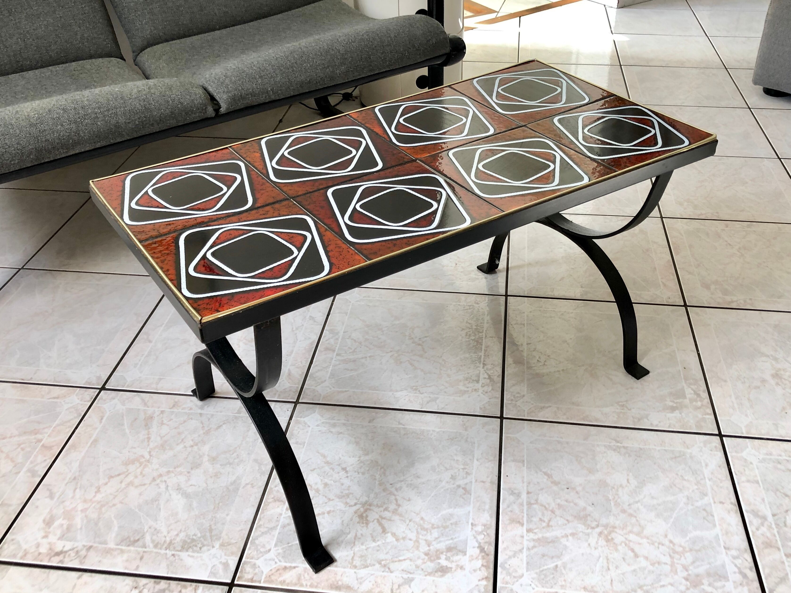 Wrought iron coffee table ceramic 60