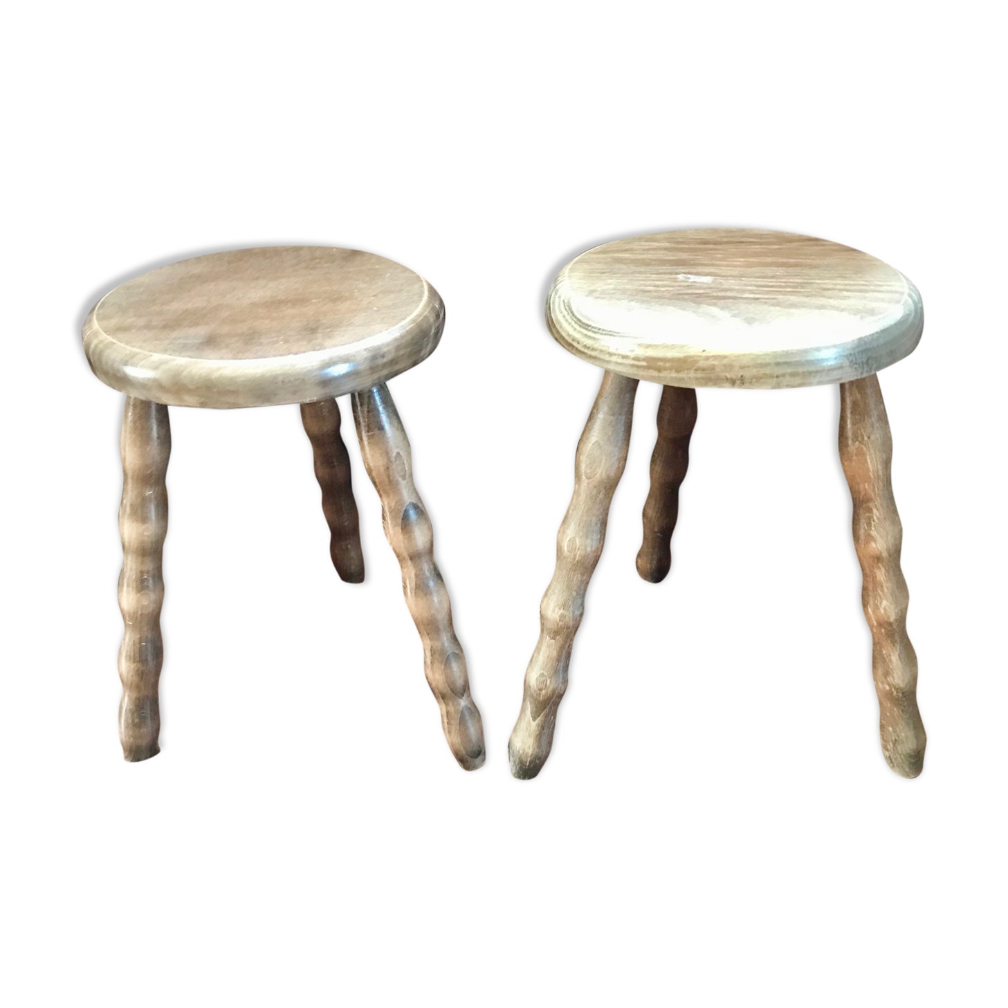 2 wooden tripod stool
