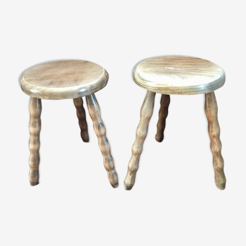 2 wooden tripod stool