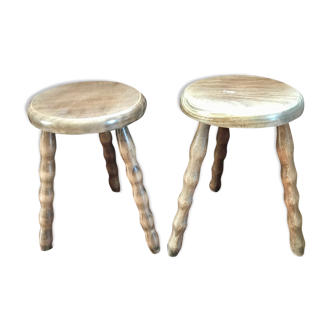 2 wooden tripod stool