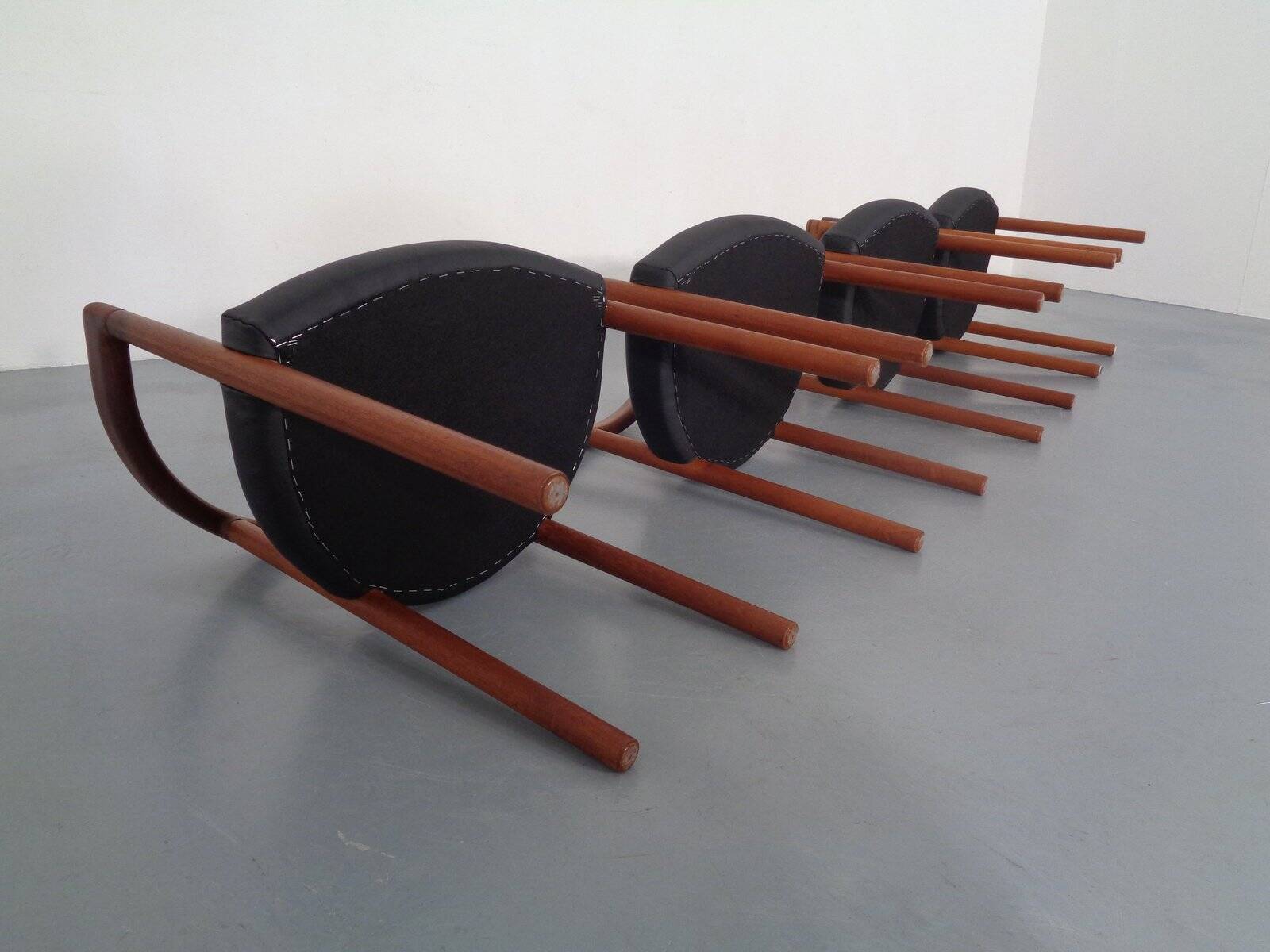 Teak & Leather Model 195 Dining Chairs by Ole Gjerløv-Knudsen & Torben Lind for France & Søn, Denmark, 1960s, Set of 4