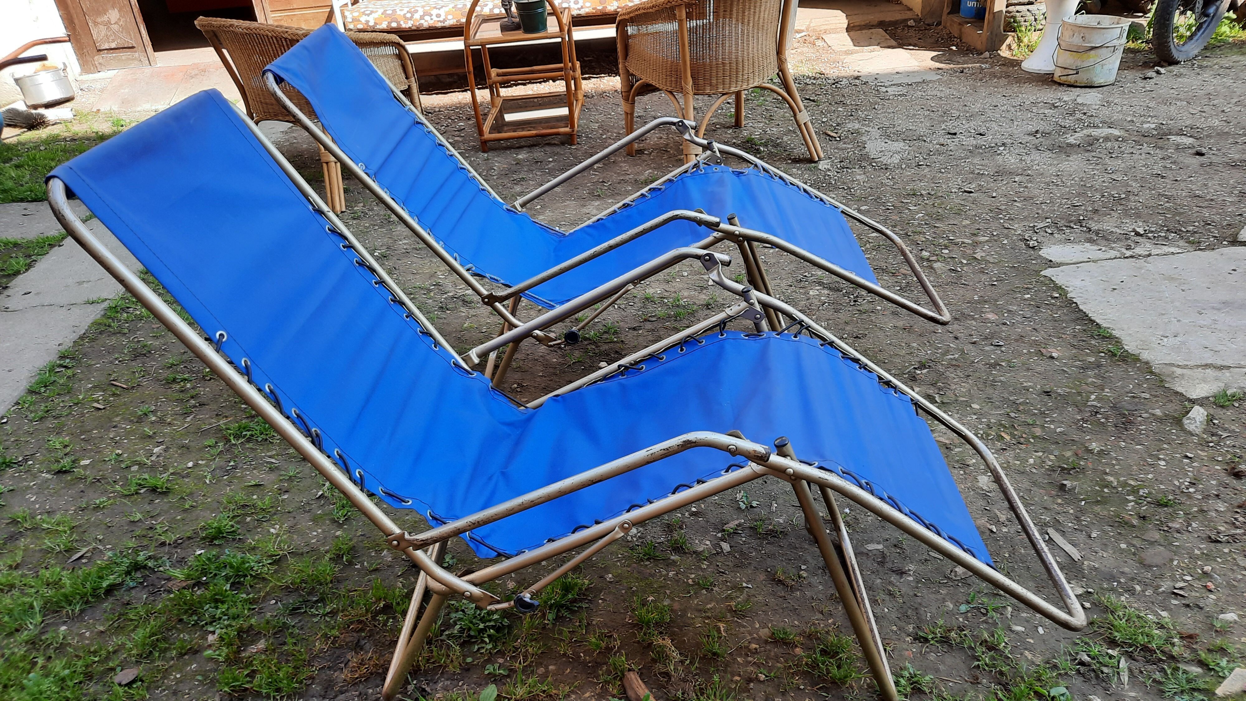 Pair of vintage folding deckchairs