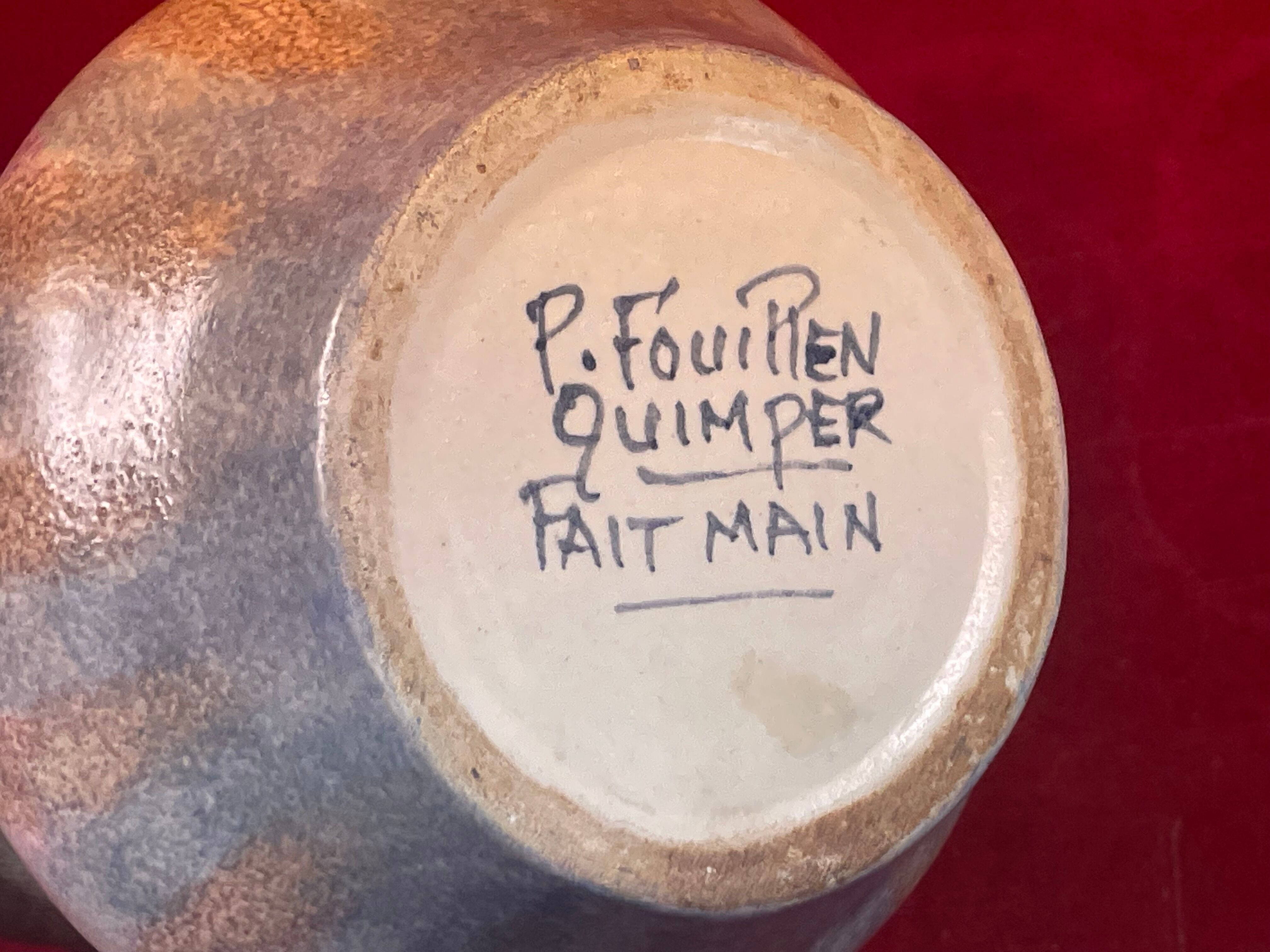 Large coffee maker H 25 cm - Quimper porcelain ceramic signed P. Fouillen.