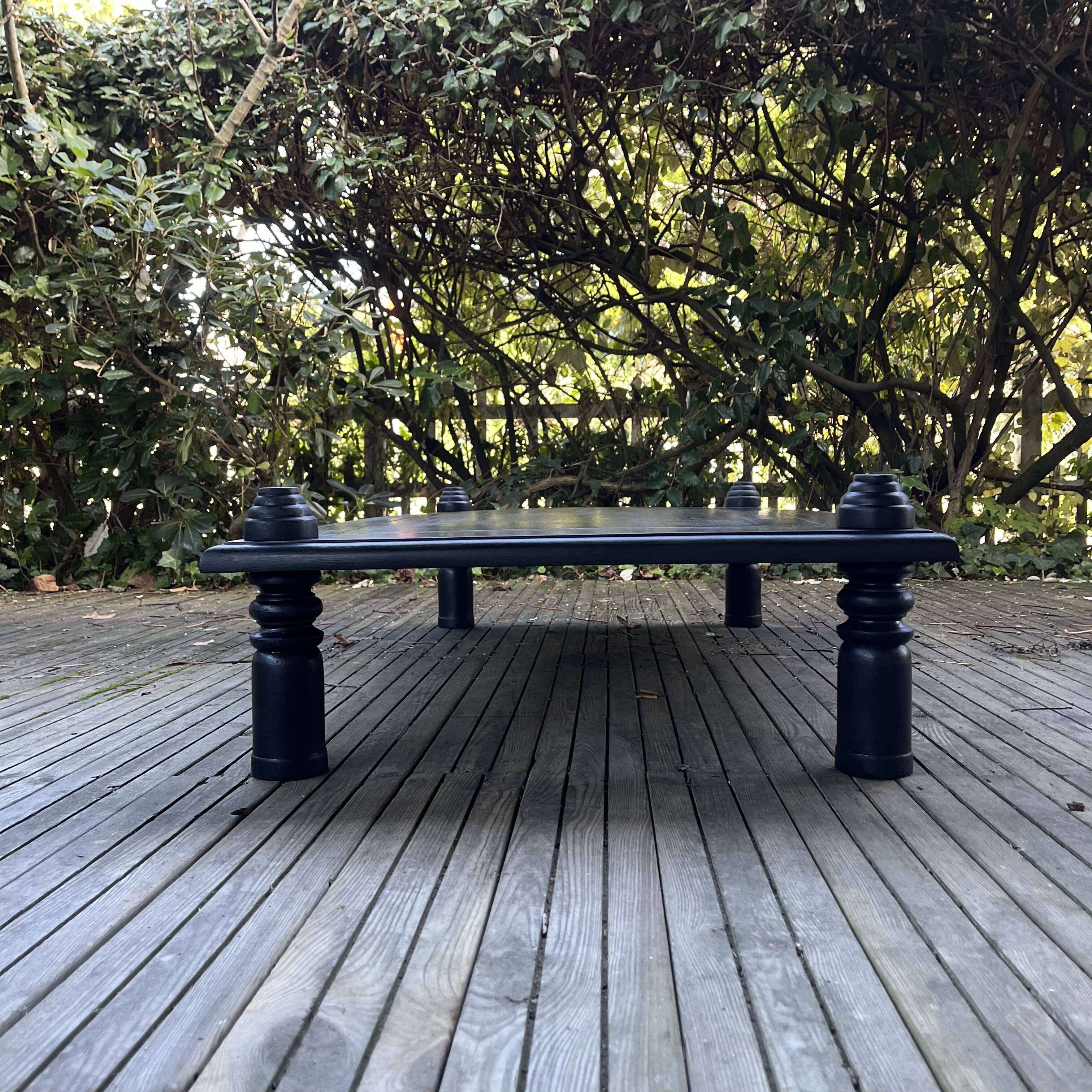 Brutalist black stained wood coffee table