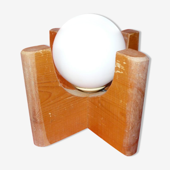 Lampe années 70 bois et opaline