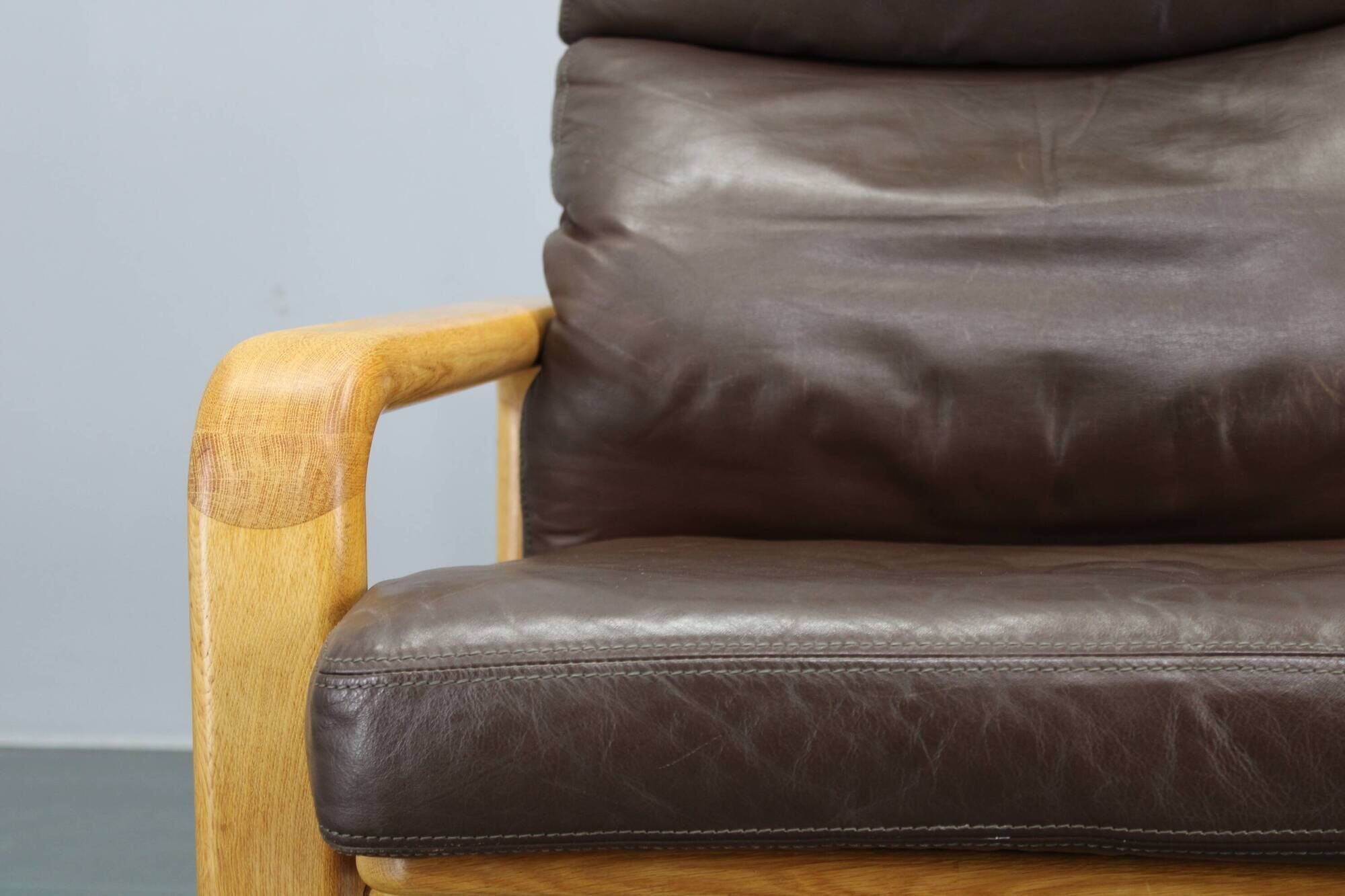 1970s L. Olsen & Søn Pair of Armchairs in Oak and Leather, Denmark