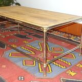 Gold, chrome metal coffee table and natural wood 120 x 60 cm