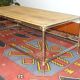 Gold, chrome metal coffee table and natural wood 120 x 60 cm