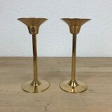 Pair of vintage golden brass candle holders