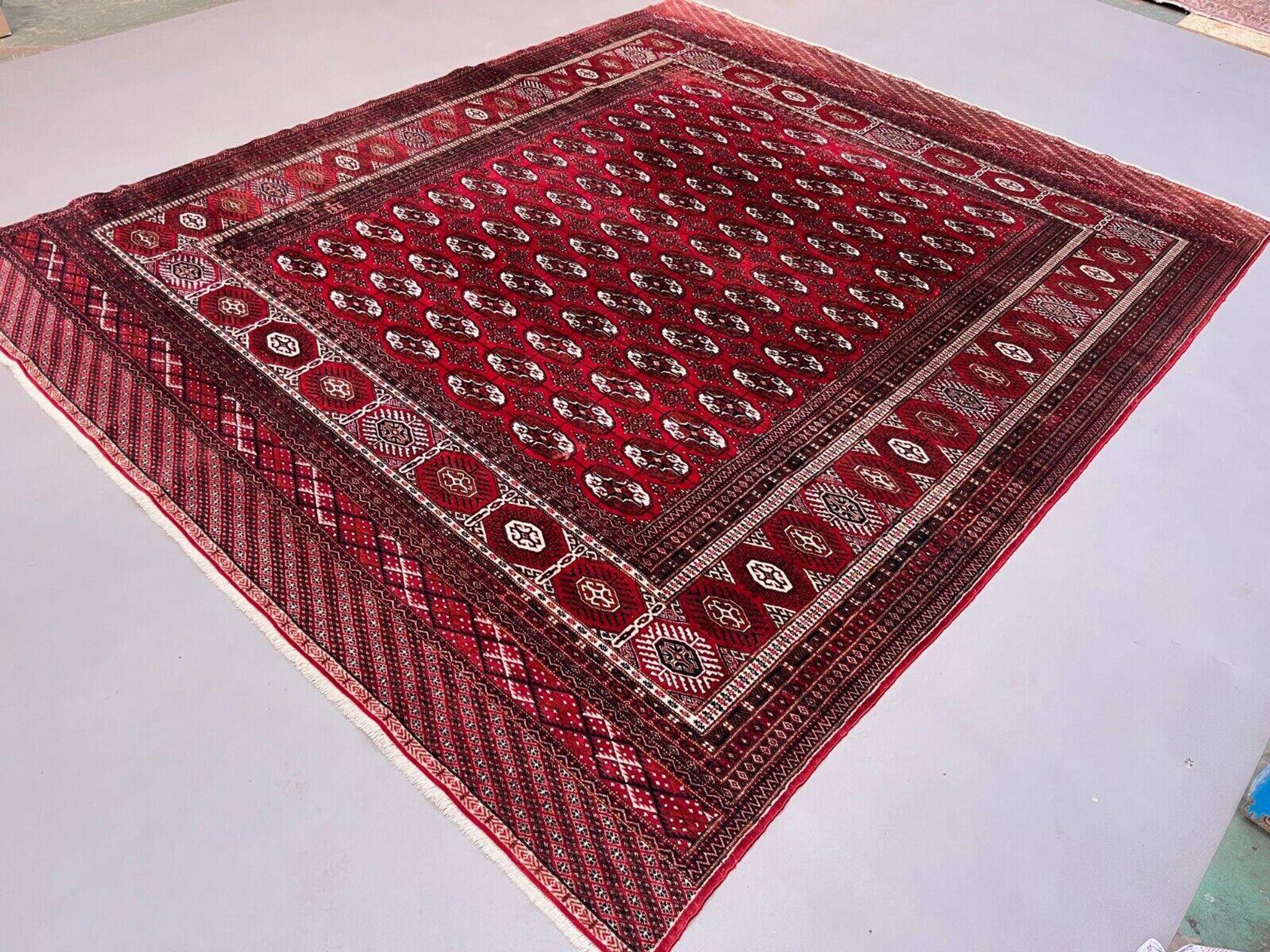 Antique Turkmen Tekke main carpet, 302x245 cm Turkoman Bokhara red black 2504