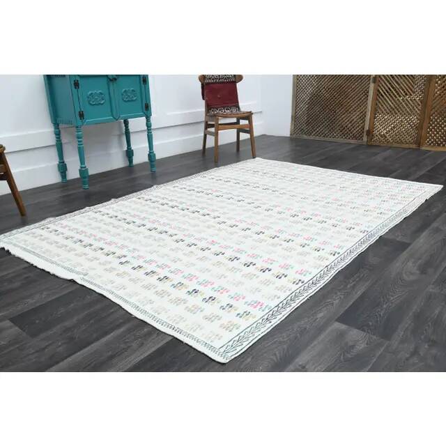 1970s Turkish Oushak Kilim Wool Cotton White Area Rug 182x266