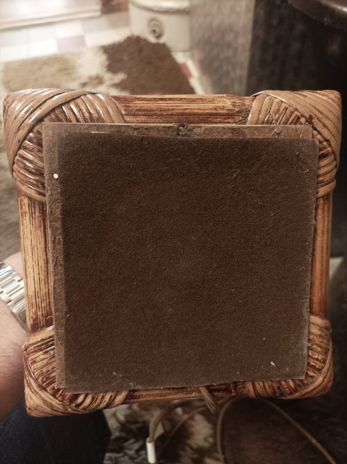 Vintage rattan and chrome metal lamp – 1970s/1980s