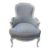 Bergère armchair with blue striped seat and back