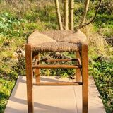 Rustic stool in wood and straw, 19th century.