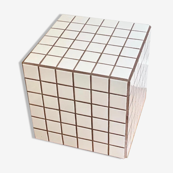 Table d'appoint cube gigi carrelage mosaïque blanc joint marron bout de canapé