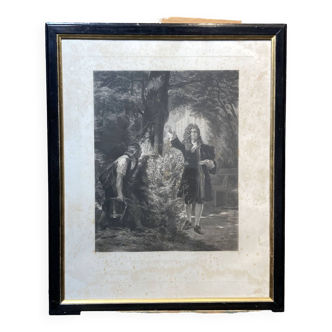 Lithograph entitled "Boileau and his gardener" signed Sandoz Del.