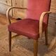 Pair of vintage bridge armchairs in solid raw wood and old pink