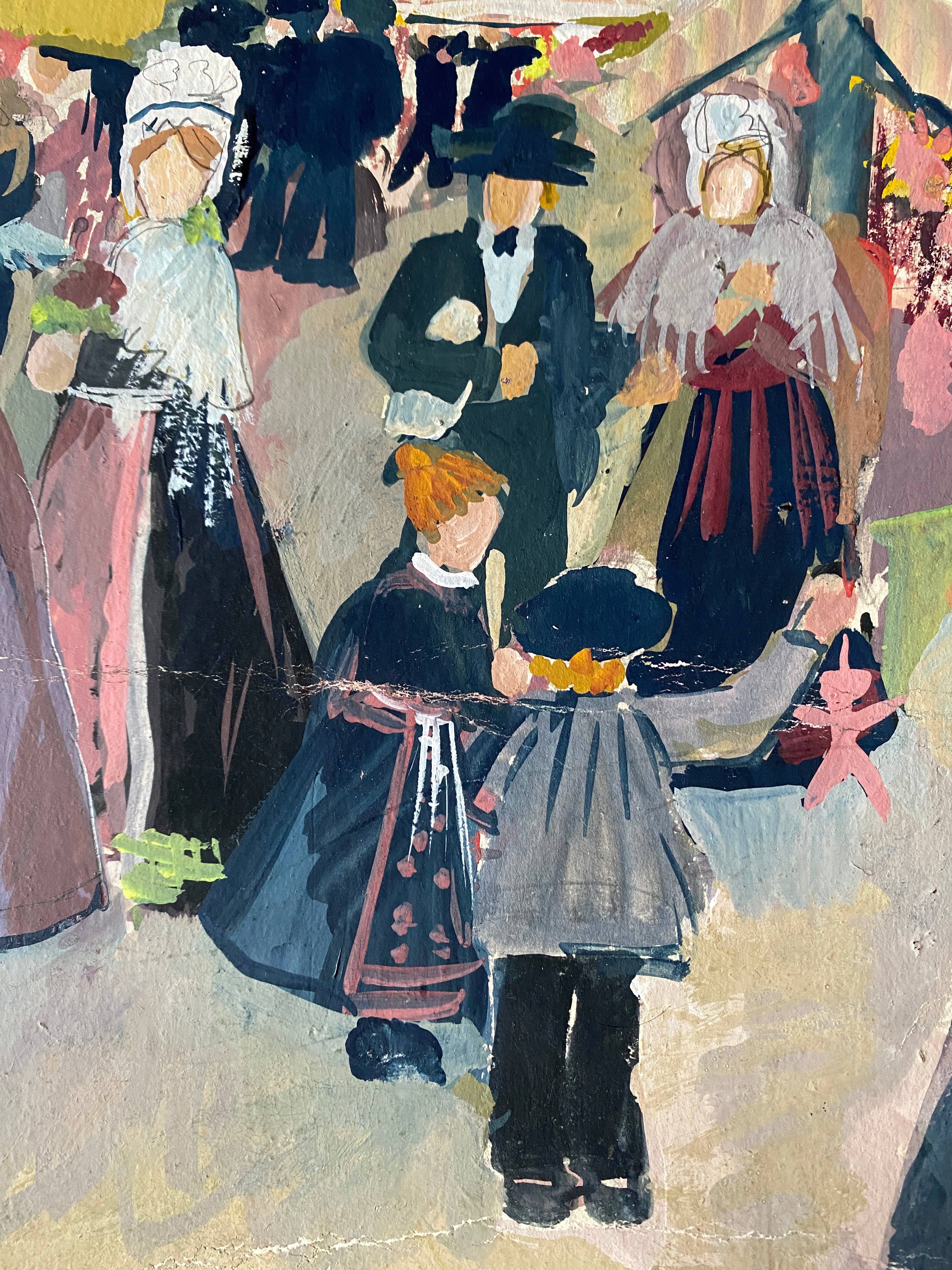 Painting "Fête alsacienne" original gouache 1928 coll. J.F. Devalliere