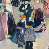 Painting "Fête alsacienne" original gouache 1928 coll. J.F. Devalliere