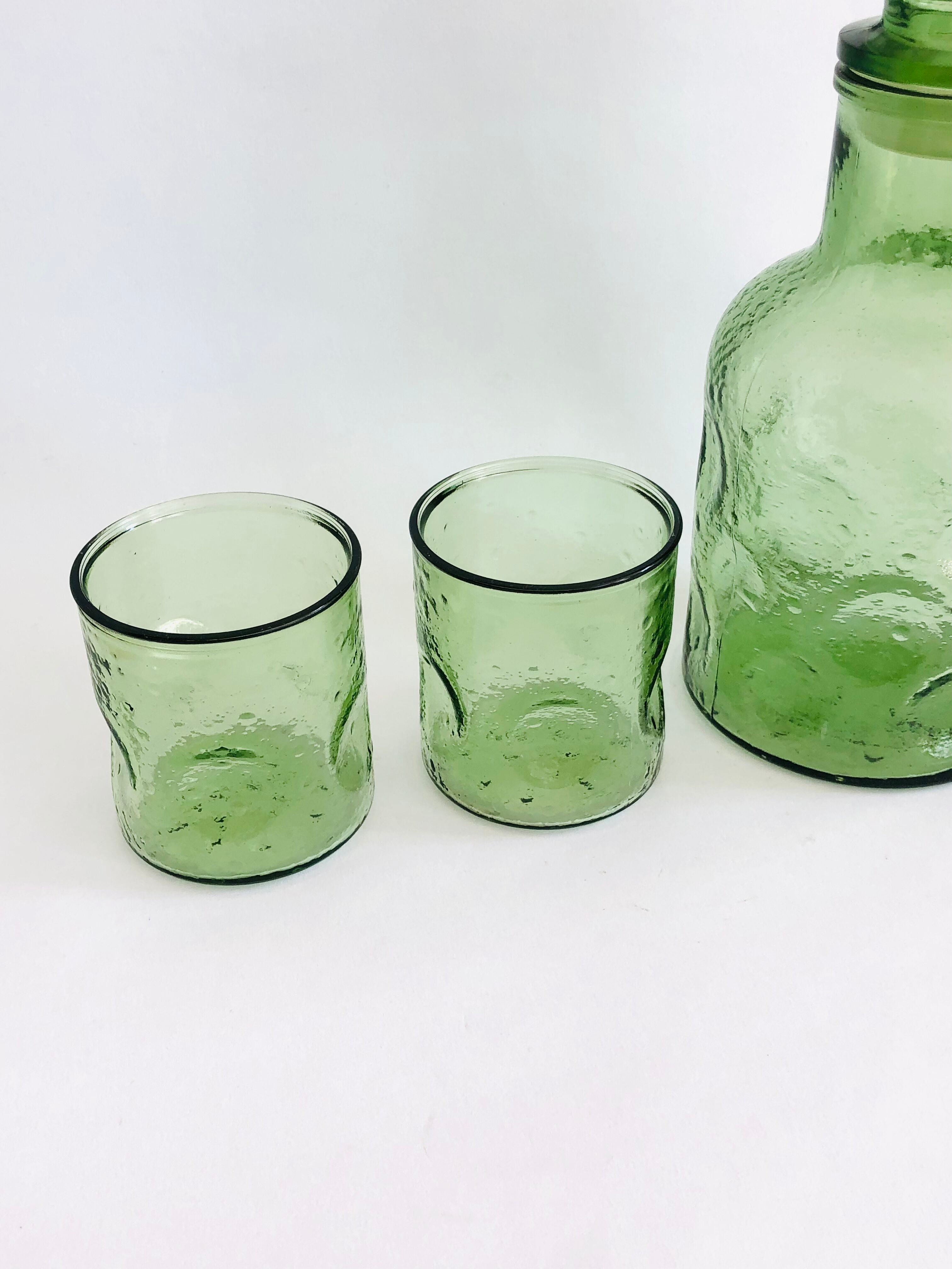 Vintage glass decanter and 3 glasses