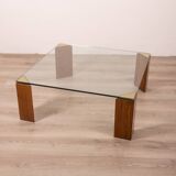 Vintage 80's table in wood, brass and glass, italian design