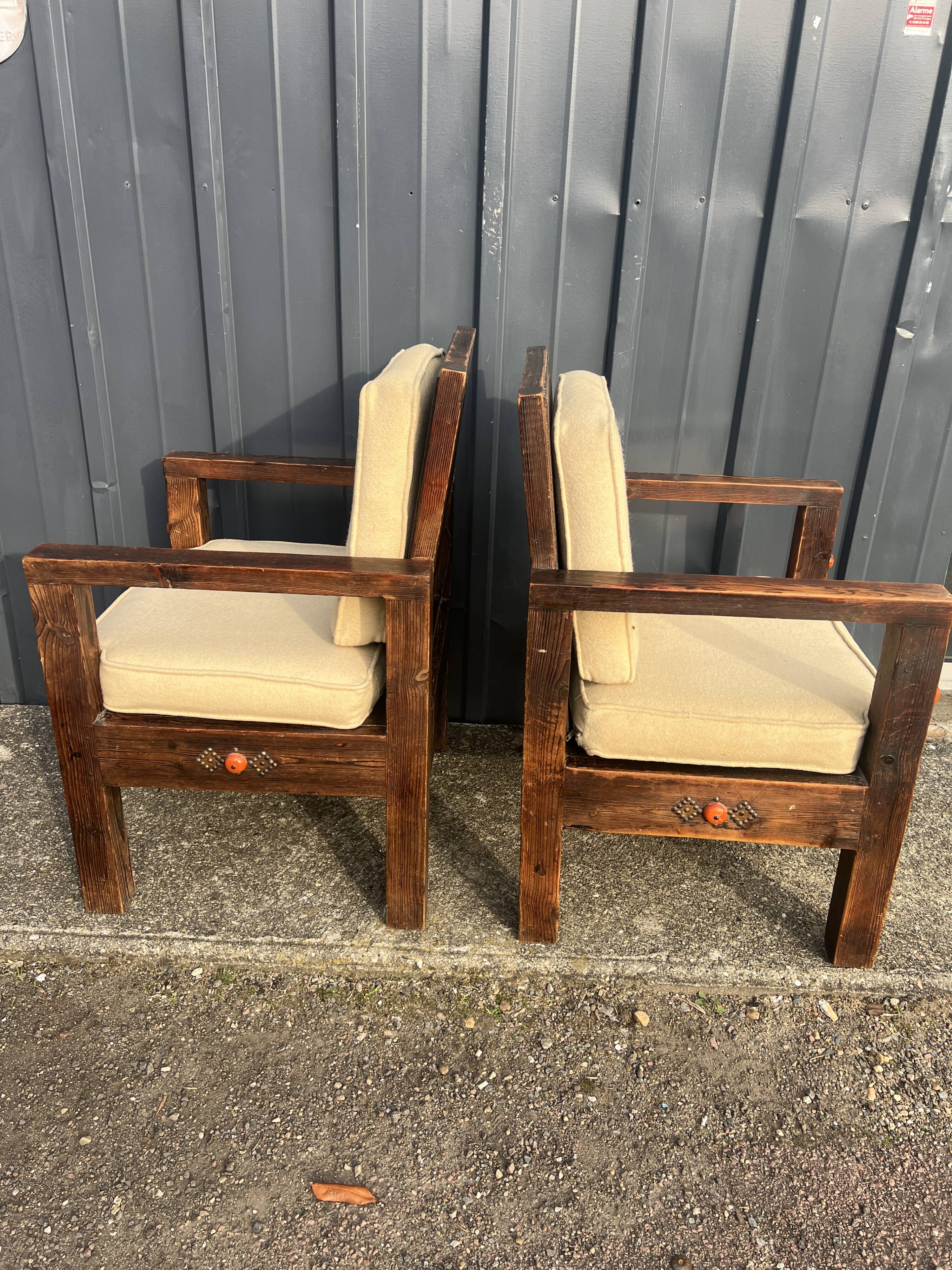 Paire de fauteuils marocains bois vintage