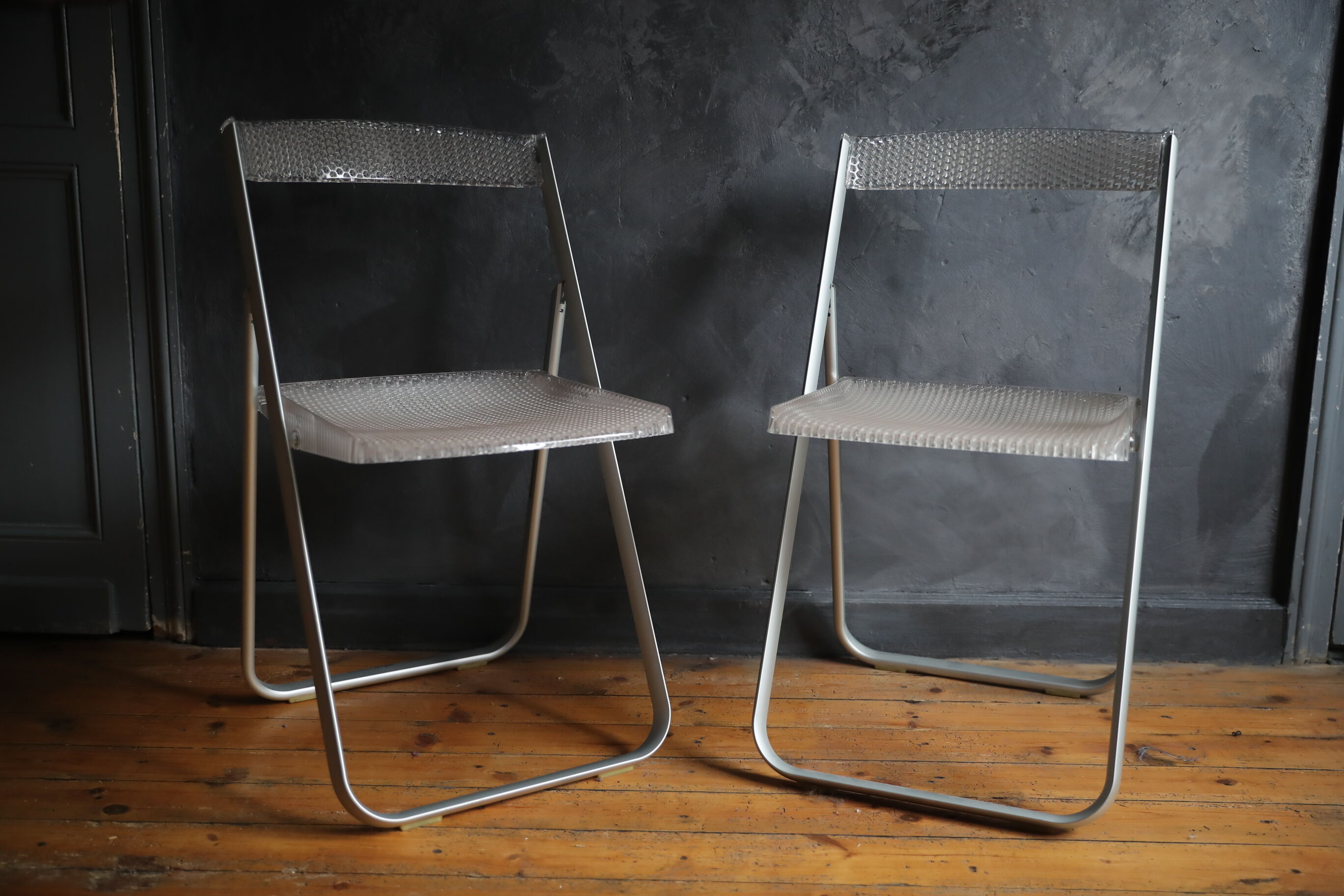 Lot of 2 Honeycomb crystal folding chairs by Alberto Meda