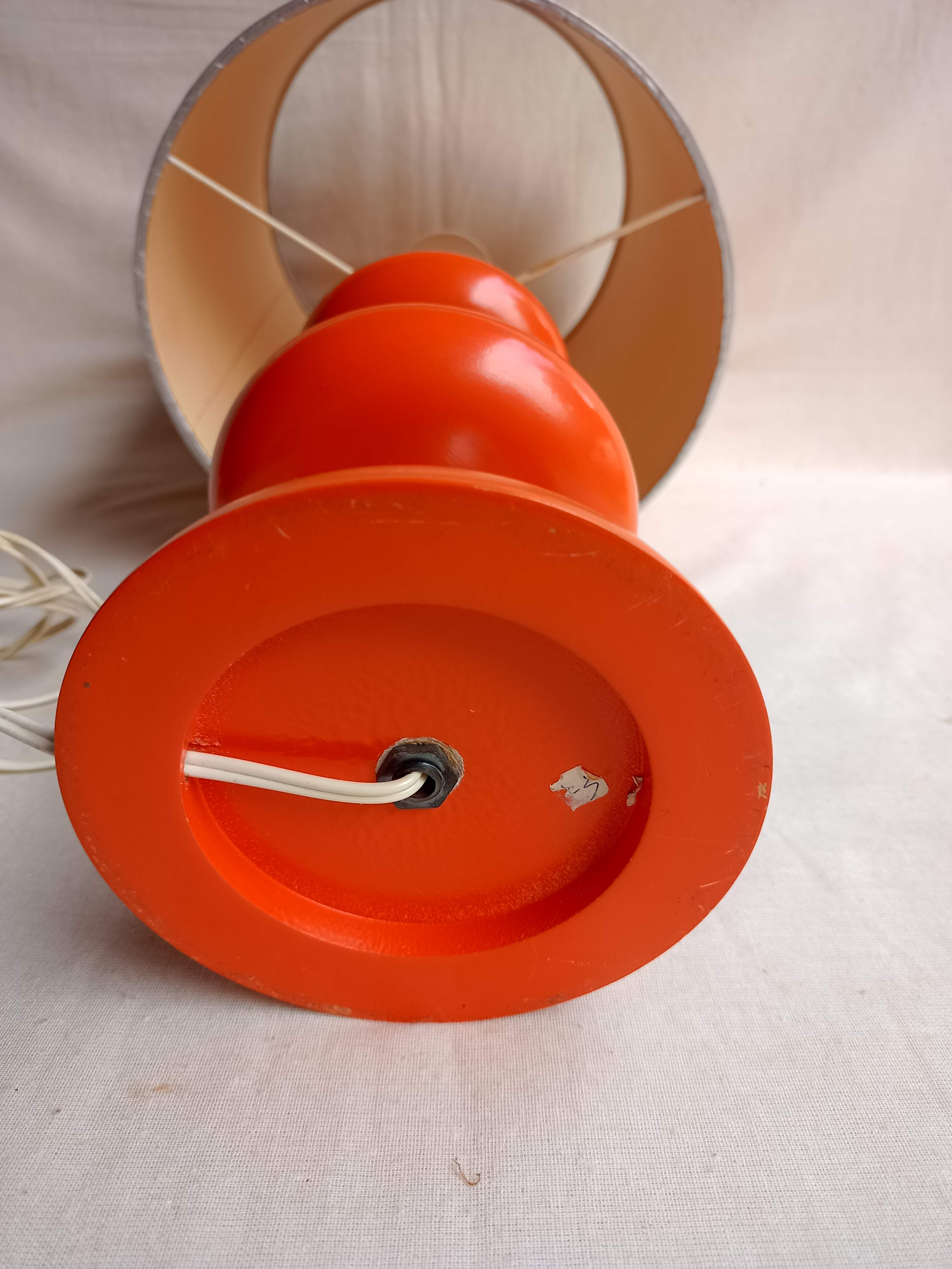 Orange lamp in vintage turned wood