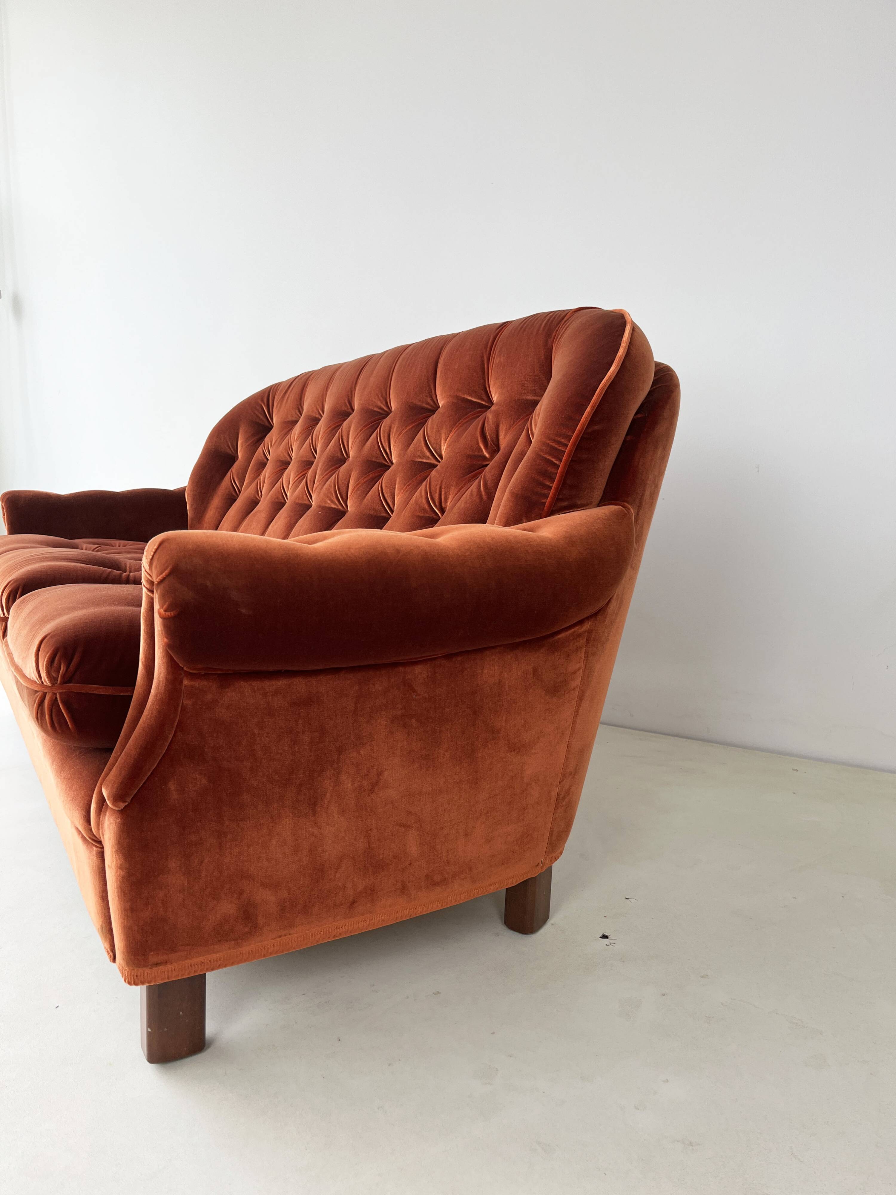 Rust Orange Velvet Couch