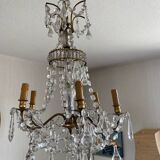 Lustre 6 feux à pampilles Louis XVI en cristal,  XVIIIème