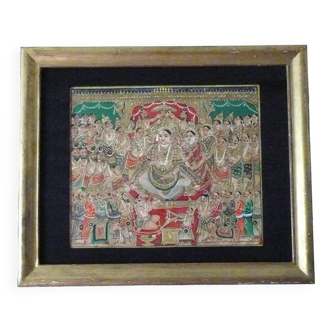 Framed Indian painting. The Indian goddess Devi. 19th-20th century