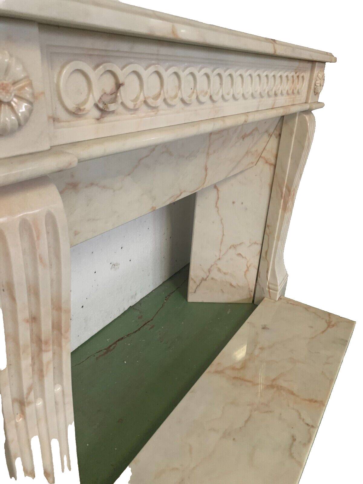 Louis XVI Style Fireplace In Pink Veined Marble XX Century