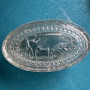 Glass butter dish with cow pattern