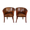 Set de 2 fauteuils cabriolets en cuir de mouton chaises d'appoint