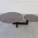 Table basse pivotante en granite et bois, années 80