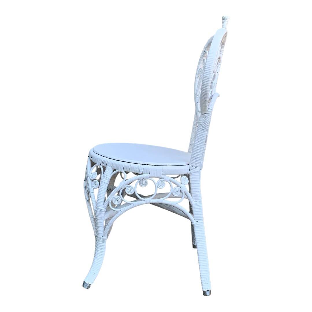 Peacock heart chair, white rattan, 1970s