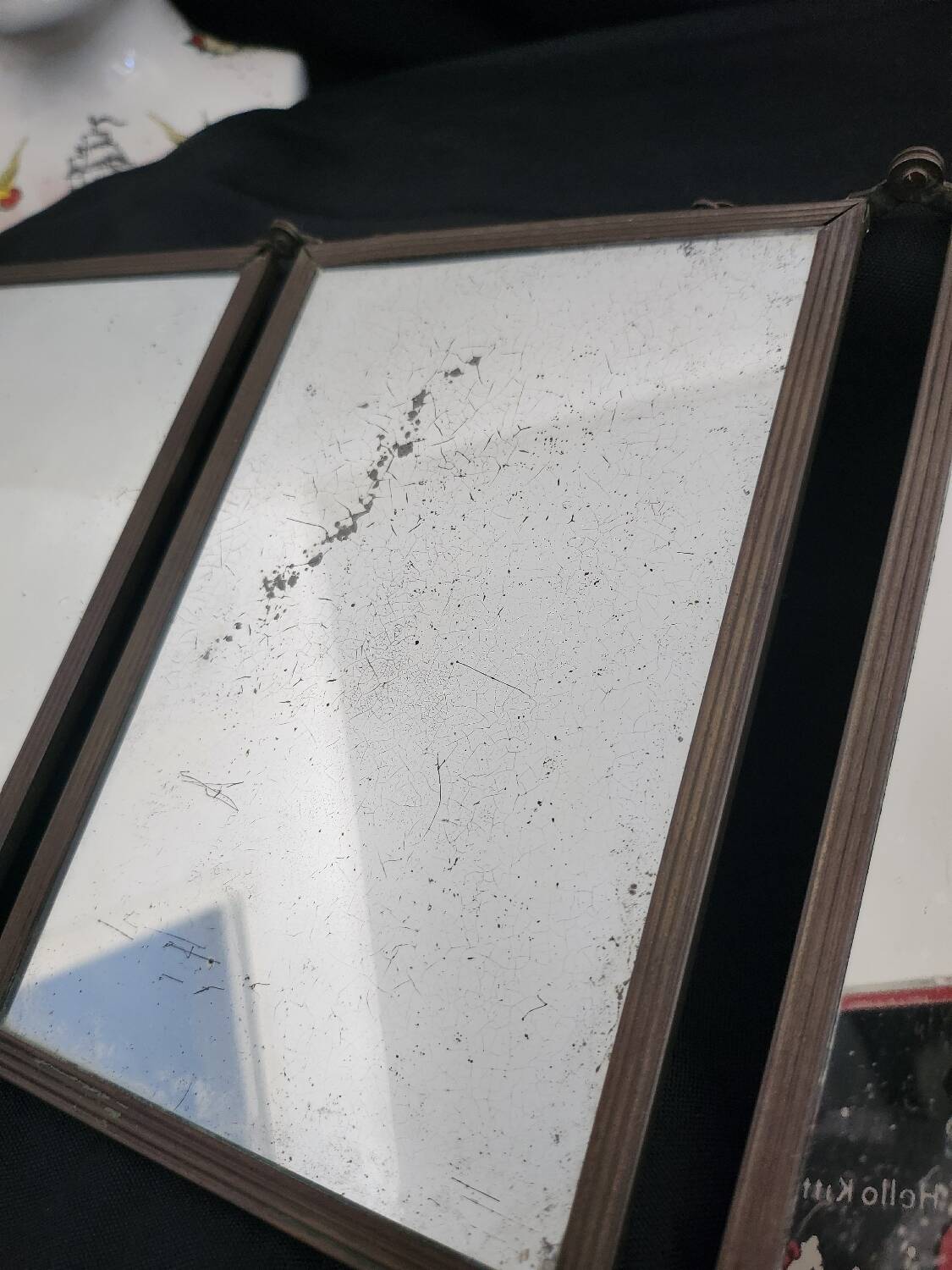 Antique barber-style triptych mirror