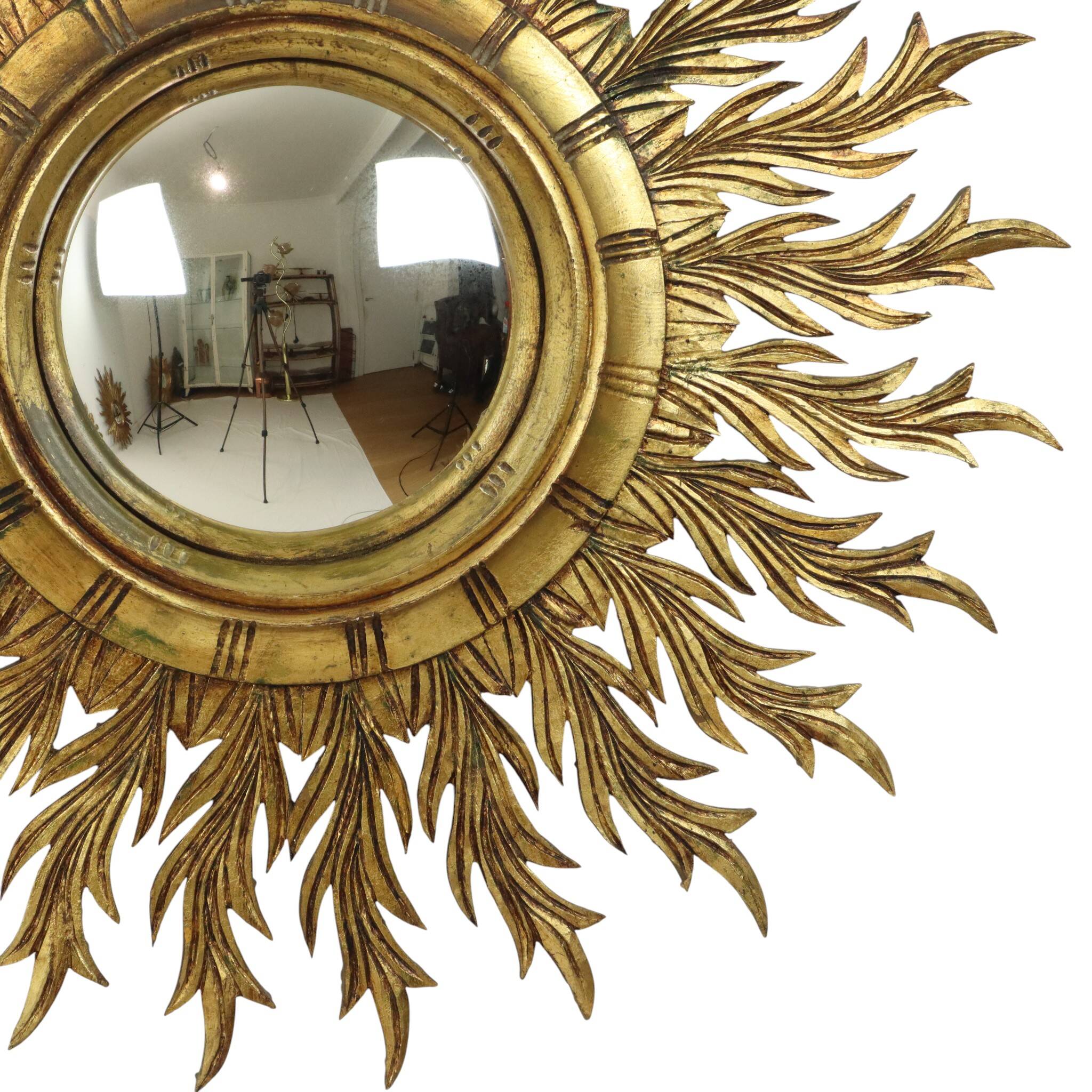Large Rare Wooden Sun Mirror Sunburst Gold Leaf XL 86cm