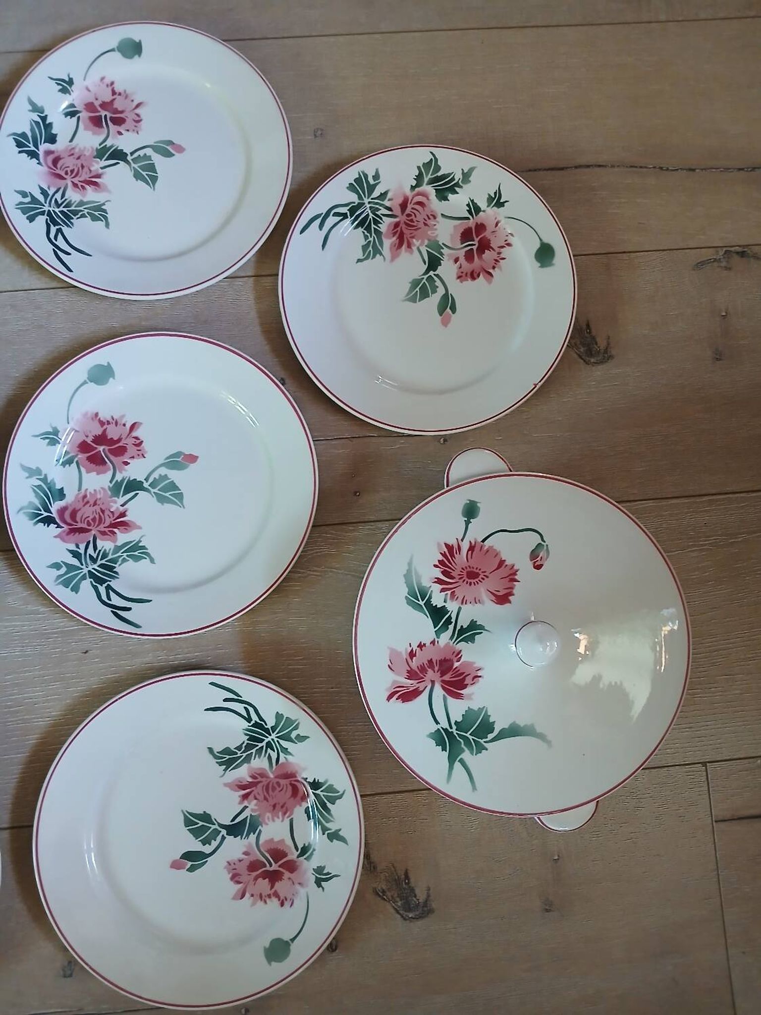 12 assiettes plates anciennes + soupière HBCM