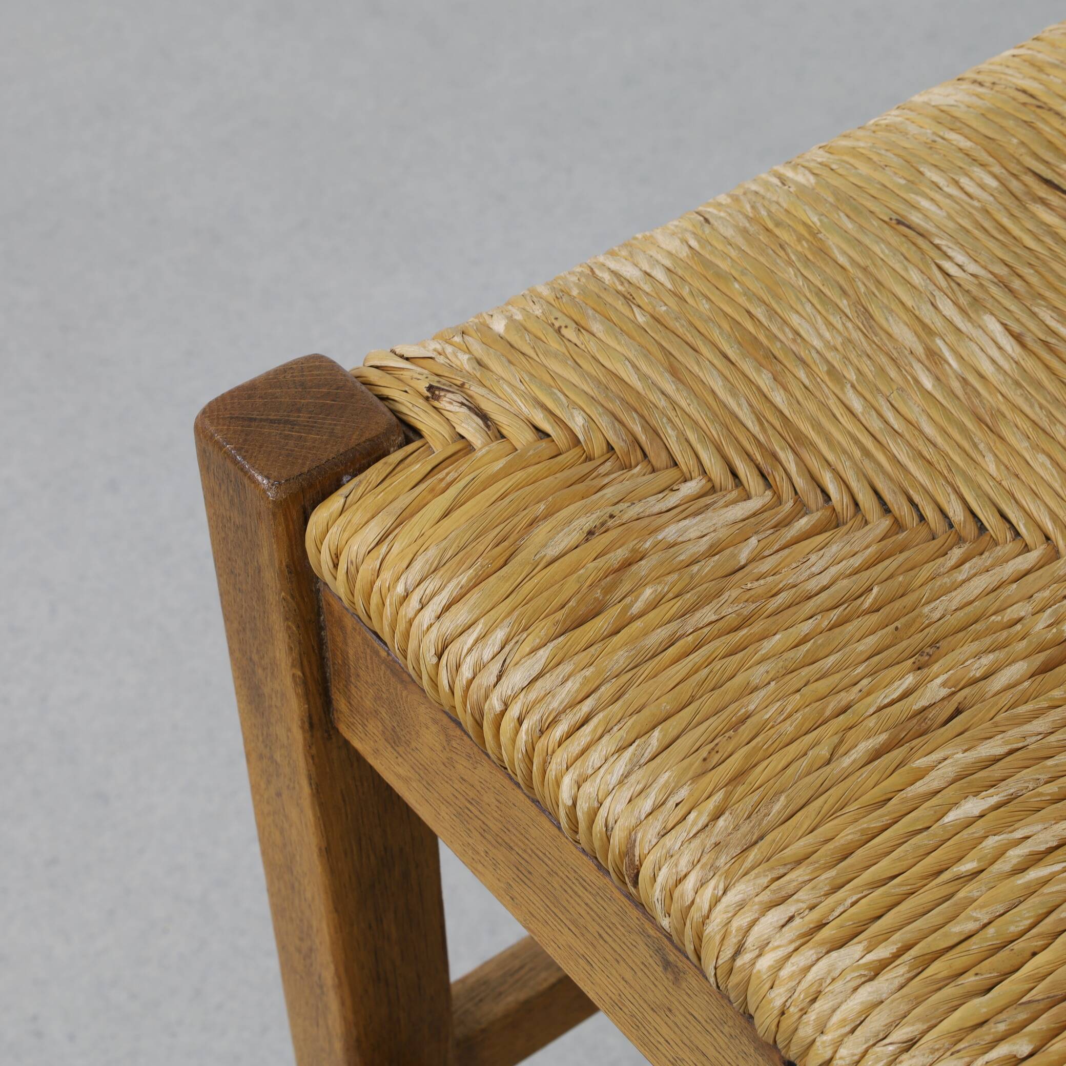 Tabourets de bar vintage en chêne et rotin, années 1970, lot de 4