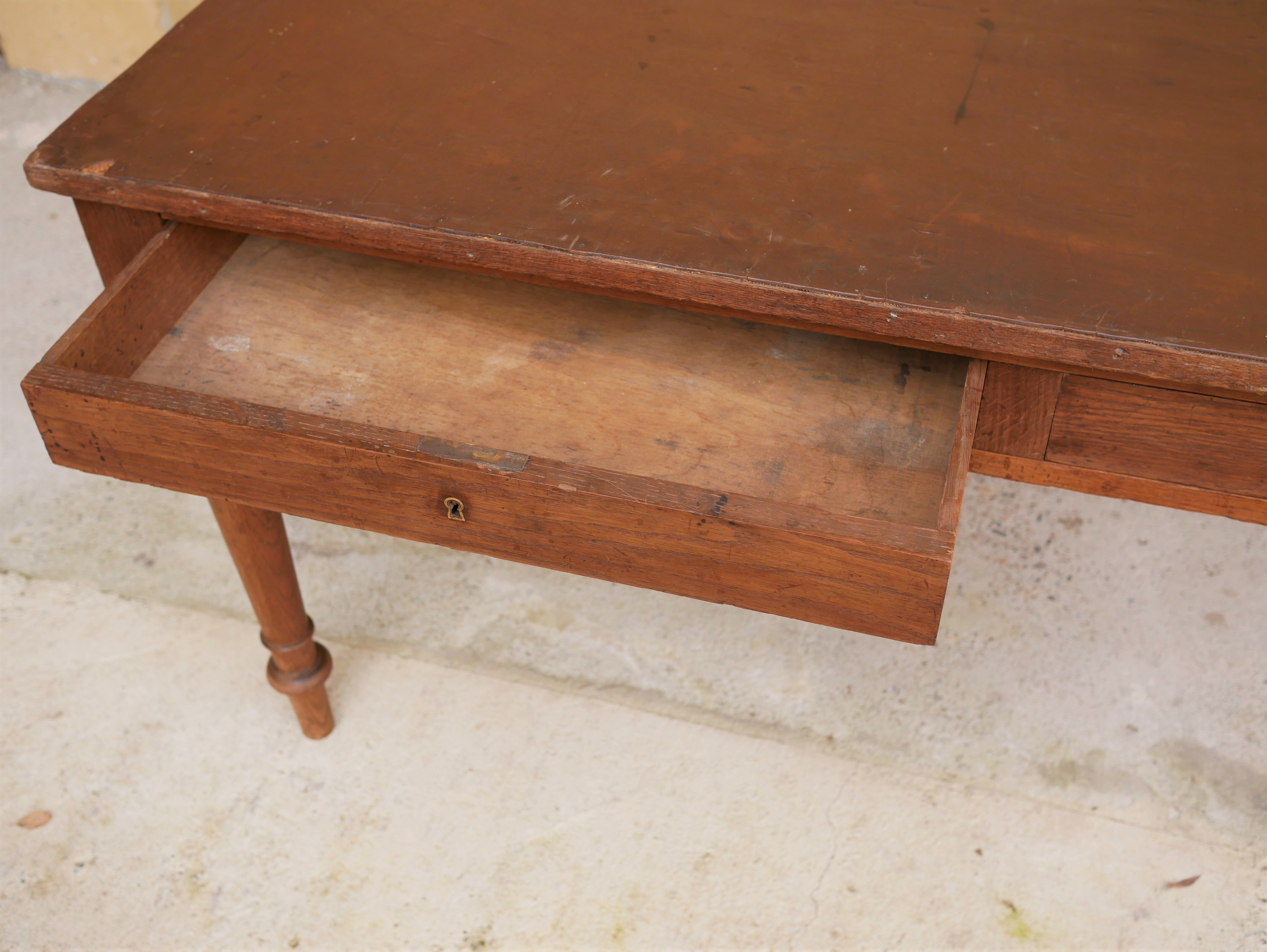 Vintage wooden and leather desk dining table