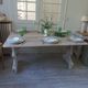 Console, solid walnut table, foldable extensions, grey patinated legs.